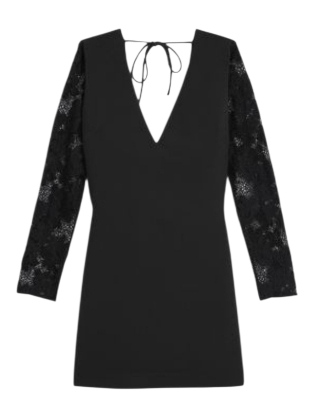 The Kooples Black Lace Sleeve Deep V Mini Dress Size 1 EU/US 4. Small/Petitr NWT